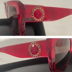 VERSACE RUBY RED SUNGLASSES WITH BOLD GOLD WITH RED CRYSTALS SURROUNDING MEDUSA RARE New VERSACE Medusa Crystals Burgundy Gold Sunglasses  main image 4